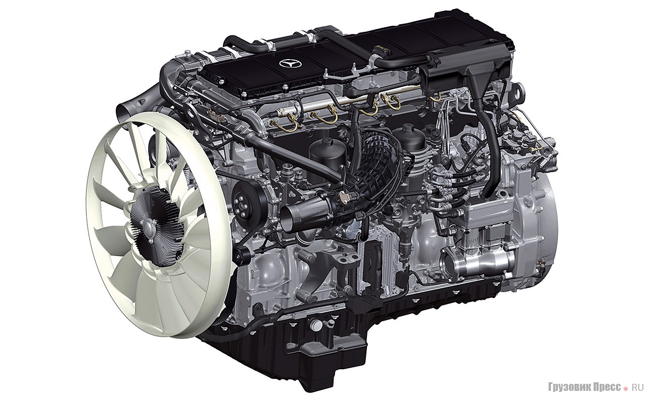 OM 473 – модернизированный двигатель из семейства сверхмощных силовых агрегатов Daimler. Рабочий объём 15,6 л, максимальная мощность 460 кВт (625 л.с.), максимальный крутящий момент 3000 Н∙м