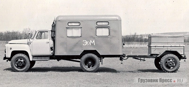 Мастерская МТП-817МЭ на шасси ГАЗ-52-04 первых выпусков с надписью на борту «ЭРМ» (электроремонтная мастерская). 1976 г.