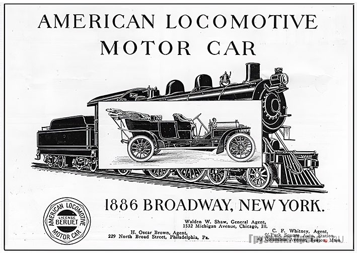 American Berliet – под такой маркой продавались изначально лицензионные автомобили производства американской фирмы ALCO. Стенд компании на New York International Auto Show в 1907 г. и её реклама с автомобилем и паровозом