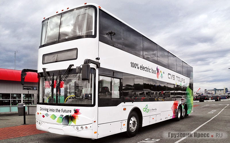 Канадский электробус GreenPower EV550 на 100 человек, благодаря батареям ёмкостью 478 кВ·ч на одной зарядке проходит до 385 км (240 миль)