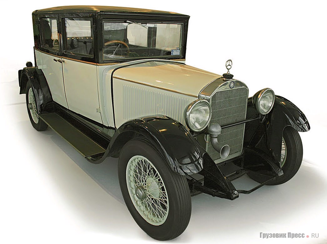 [b]1927 г. Mercedes-Benz 8/38 PS[/b]<br /> Данный носитель трехлучевой звезды был рассчитан на новое поколение покупателей. Экономичный, с привлекательной ценой, он таким и стал: в период с 1926 по 1929 г. с конвейеров заводов сошло 9105 таких машин под марками Mercedes, Benz и Mercedes-Benz. Двигатель: 6-цилиндровый рабочим объемом 1991 см[sup]3[/sup] мощностью 38 л.с. при 3400 мин[sup]-1[/sup]. Максимальная скорость – 80 км/ч