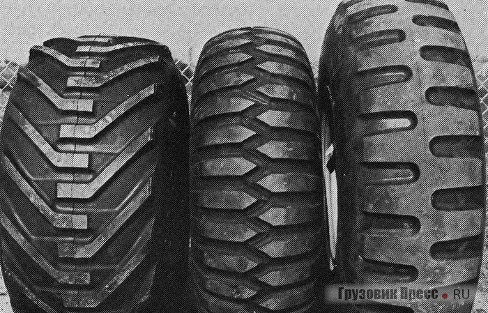 Три типа шин испытывали на «Твистере»: 16 – 20, 14 – 18 и 38 х 20. Разработчики: Tire Co. и Uniroyal, Inc. Лучше всего показали себя 4-слойные бескамерные радиальные шины US Ribber 16 – 20 с так называемым «самоочищающимся» рисунком протектора (слева)