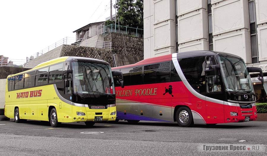 Два туристских близнеца – Isuzu Gala SHD ADG-RU1ESAJ и Hino S’elega SHD ADG-RU1ESAA выпускают на одном заводе, принадлежащем СП J-bus