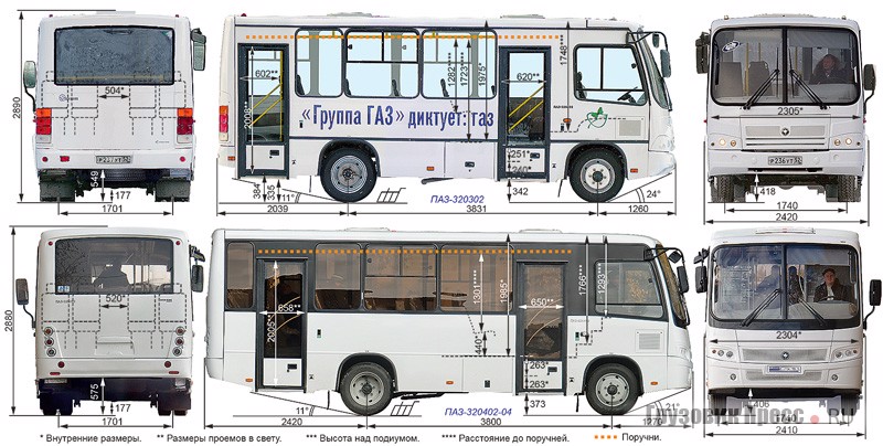 ПАЗ-320302 (сверху) ПАЗ-320402-40 (снизу)