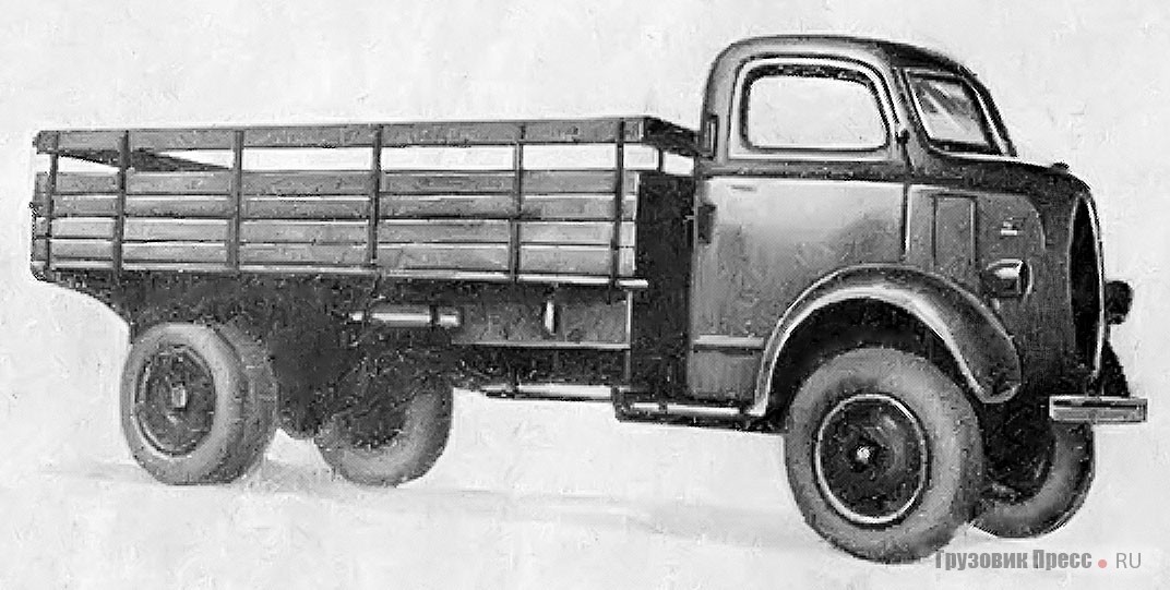 Marmon-Herrington НН6СОЕ-4 с бортовой платформой. Рисунок из справочника «Технические характеристики советских и импортных автомобилей», 1946 г.