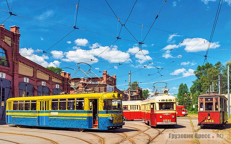 Практически полная коллекция вагонов ленинградского и петербургского производства собрана в Северной столице. На фото трамваи ЛМ-57, ЛМ-47, ЛП-47 и МС-4