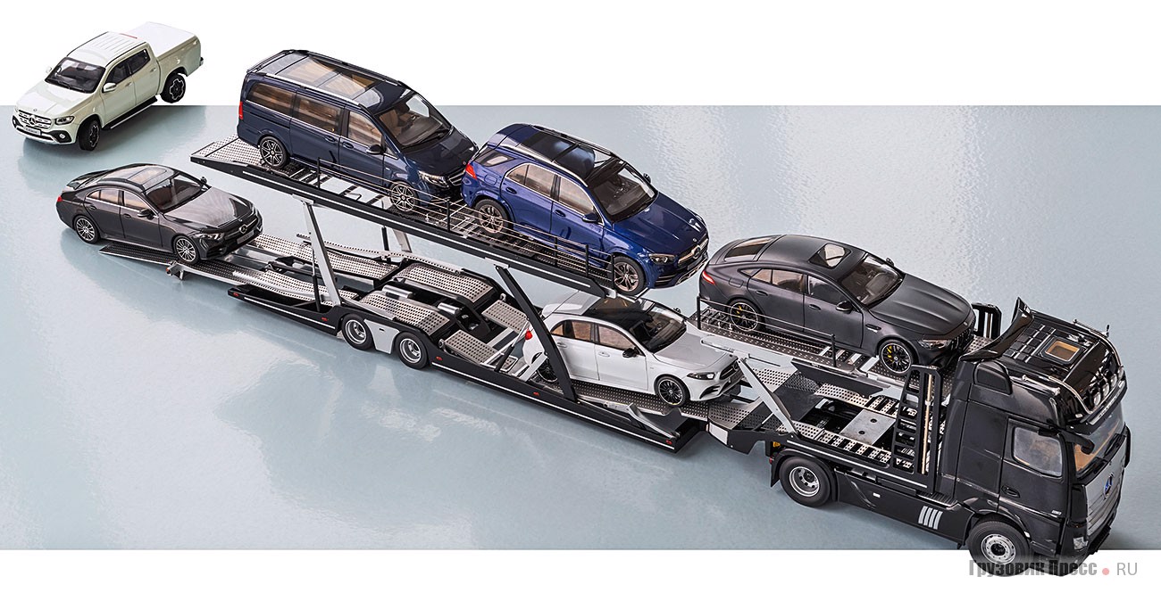 Чтобы собрать такой набор Mercedes-Benz (X-Class, CLS, V-Class, GLE, A-Class и GT 63 4MATIC+ 4-door Coupé), нужно заплатить ещё € 549,4. Все модели выкрашены в цвета из палитры полноразмерных автомобилей