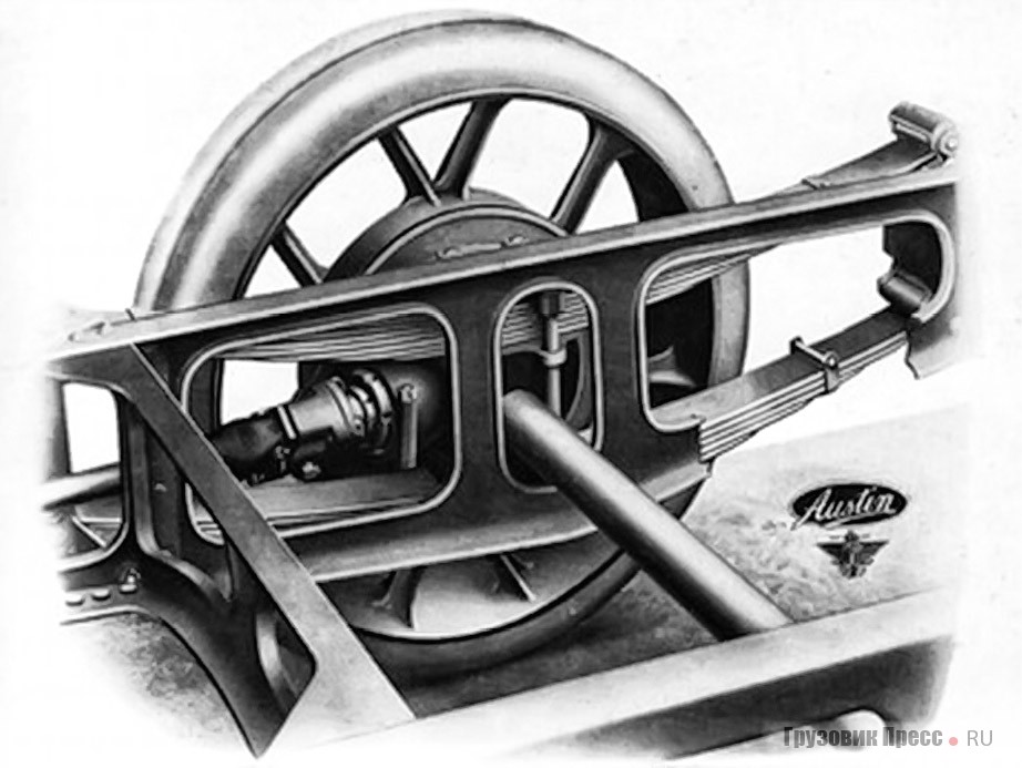 Креативные решения инженеров фирмы «Остин» не знали границ. На фотографии шасси грузовика Austin 50 HP модели 1914 г. хорошо видны два отдельных карданных вала, идущих от коробки передач к каждому заднему колесу. Конструкция необычная и интересная. Облегчённая штампованная рама, литые чугунные колёса... а установленный за двигателем радиатор отлично подходил к условиям русской зимы – ноги водителя всегда были в тепле. Такие автомобили могли бы выпускать в России, однако «история не терпит сослагательного наклонения»
