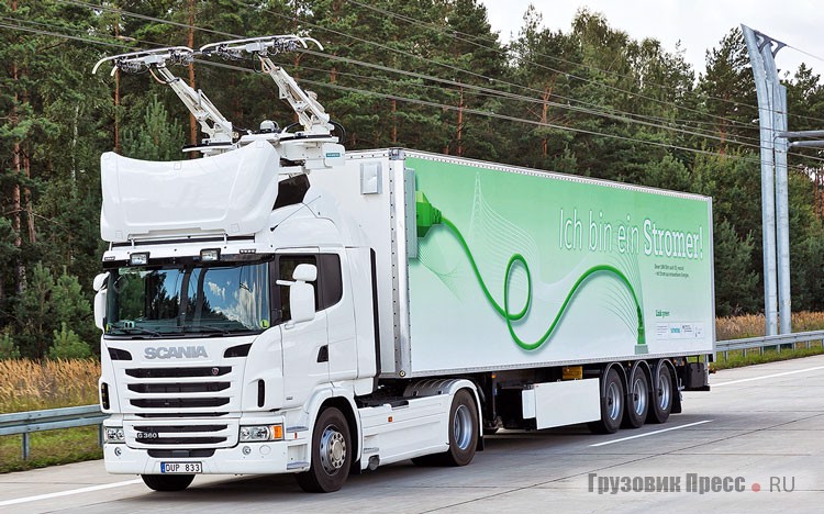 Автопоезд в составе тягача Scania G360 проекта ENUBA 2 с комбинированной дизель-электрической силовой установкой
