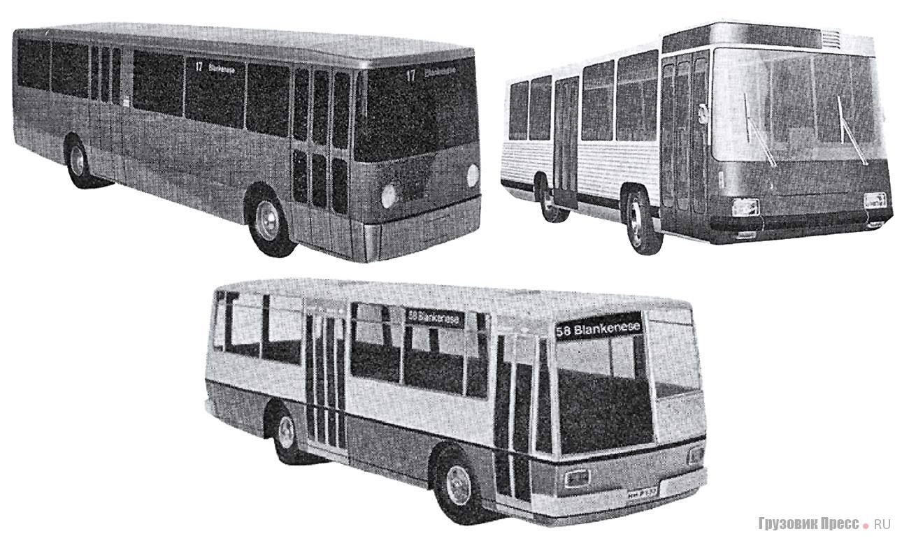 Победители конкурса «Автобус – мечта» (слева направо и вниз): макет-проекты Рудольфа Штрауса (Rudolf Strauß) , Луи Люсьена Лепуа (Louis Lucien Lepoix)  и Герберта Линдингера (Herbert Lindinger)