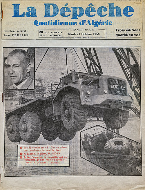 21 октября 1958 года в алжирском выпуске журнала La Dépêche вышла первая статья с фотографией погрузки Berliet T 100 в порту Марселя на борт парохода