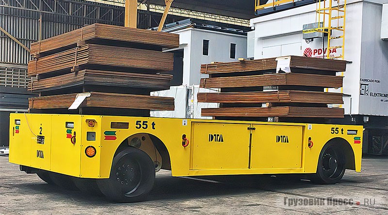 55-тонный беспилотный электротранспортёр DTA для металлургических комбинатов и складов готовой продукции