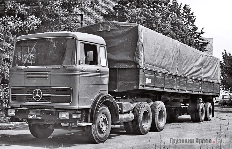 Седельный тягач Mercedes-Benz LPS2223 с полуприцепом Blumhardt участвовал в лабораторно-дорожных испытаниях с зачётными автомобилями 5320 и 53202 в составе автопоездов с прицепами ГКБ-8350 в июле 1970 года на Украине