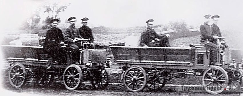 Грузовые автомобили «Фрезе 8 л.с.» – участники военных учений под Курском, 1902 г.