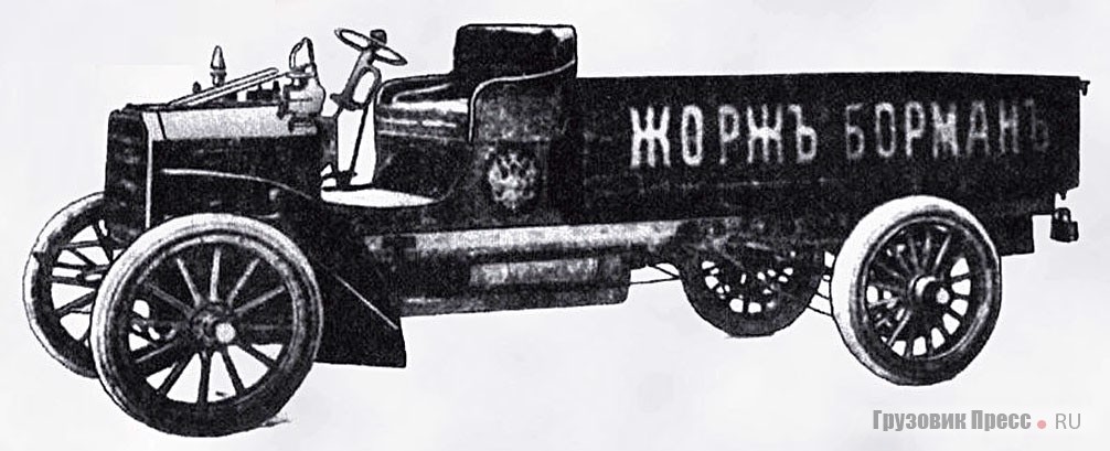 Грузовики «Фрезе» для фирмы «Жоржъ Борманъ»: 8-сильная модель (сверху) имеет заднее распoложение двигателя, на 12-сильной модели (снизу) двигатель расположен впереди, 1904 г.