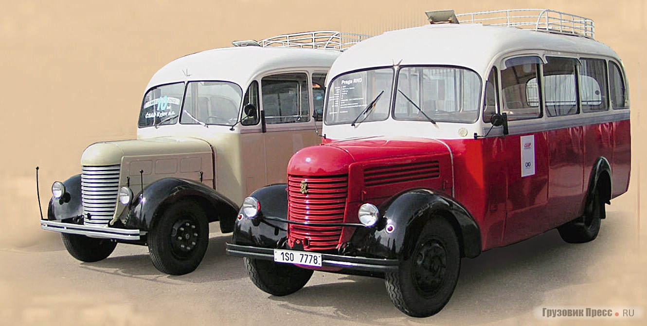 Praga R – одна из самых популярных моделей грузовых автомобилей в послевоенной Чехословакии. Небольшая надежная машина несколько десятков лет выпускалась и как базовый бортовой грузовик, и как шасси для спецмашин и автобусов. На выставке было представлено несколько автобусов, выпущенных с разницей в два года, великолепно восстановленных специалистами национальной транспортной компании CSAD