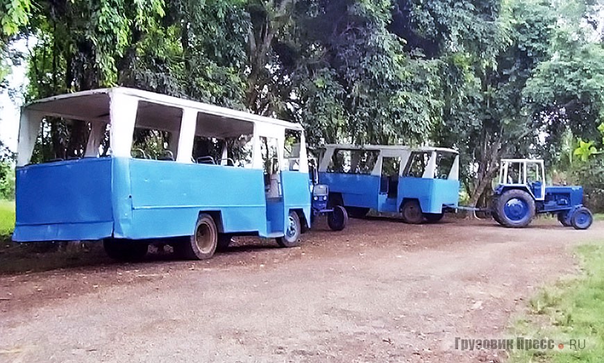 Тракторы ЮМЗ-6КЛ с прицепами, переделанными из автобусов Gir<span>ó</span>n в Национальном ботаническом саду. 2008 г.
